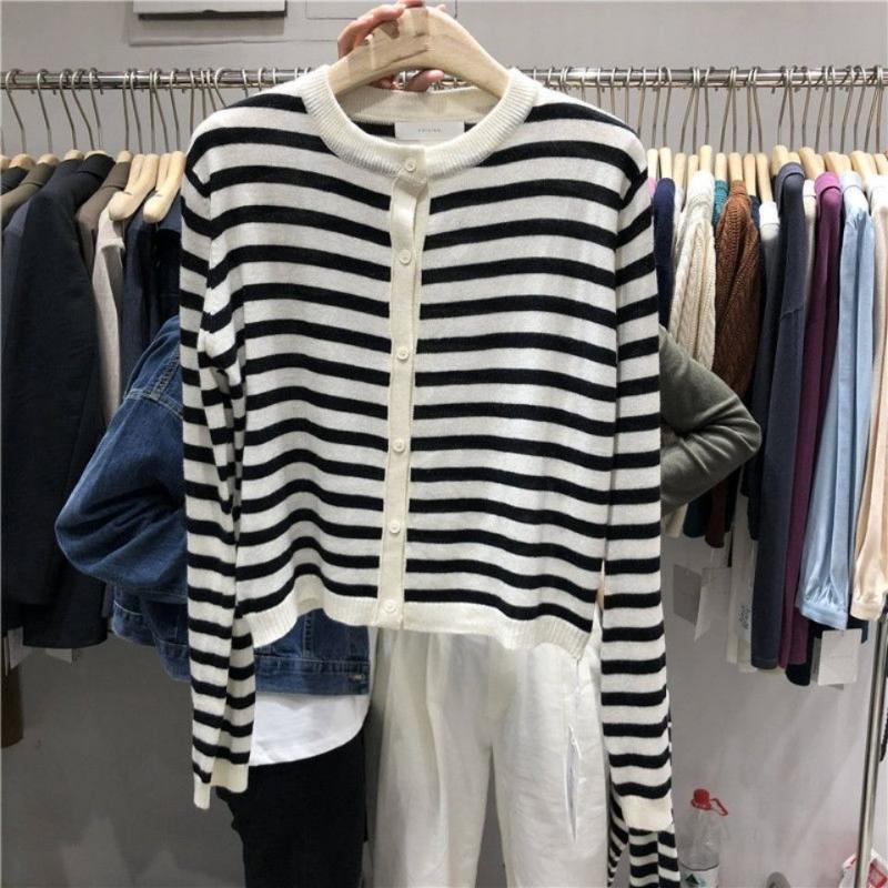 Women's Knits & Tees Spring And Autumn Striped Knitted Cardigan Fashionable Loose Versatile Thin Long Sleeved WomenWomen's, Black
Women's Knits & Tees Spring And Autumn Striped Knitted Cardigan Fashionable Loose Versatile Thin Long Sleeved WomenWomen's, Black