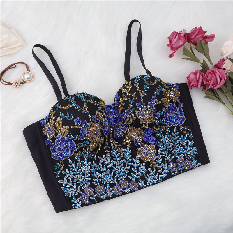 Outer Backless Sexy Camisole Female Tube Top Slim Stretch Beading Embroidered Underwear Bras Fashion Performance Clothing Y1145 220316