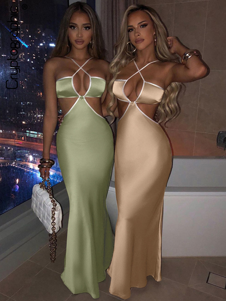 Elegant Cross Criss Straps Sexy Backless Maxi Dress for Women Club Cut Out Satin Dresses Solid Vestidos Clothes, Green
Elegant Cross Criss Straps Sexy Backless Maxi Dress for Women Club Cut Out Satin Dresses Solid Vestidos Clothes, Green