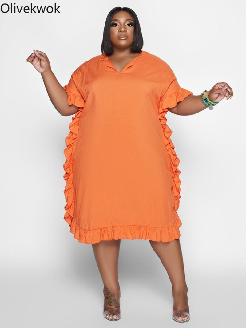 Plus Size Dresses Olivekwok Women Dress Ruffle Short Sleeve Ruched Sexy V-neck Streetwear Mini Midi Fashion Solid Leisure, Yellow
Plus Size Dresses Olivekwok Women Dress Ruffle Short Sleeve Ruched Sexy V-neck Streetwear Mini Midi Fashion Solid Leisure, Yellow