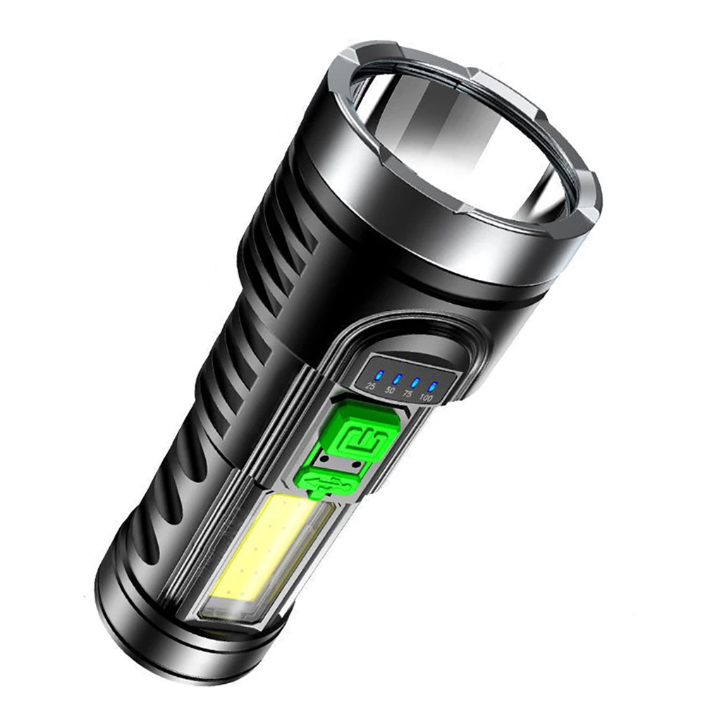 High Power 4 LED Flashlight USB Rechargeable Outdoor Mini Portable Flashlights Highlight Tactical Lighting COB LED Torch