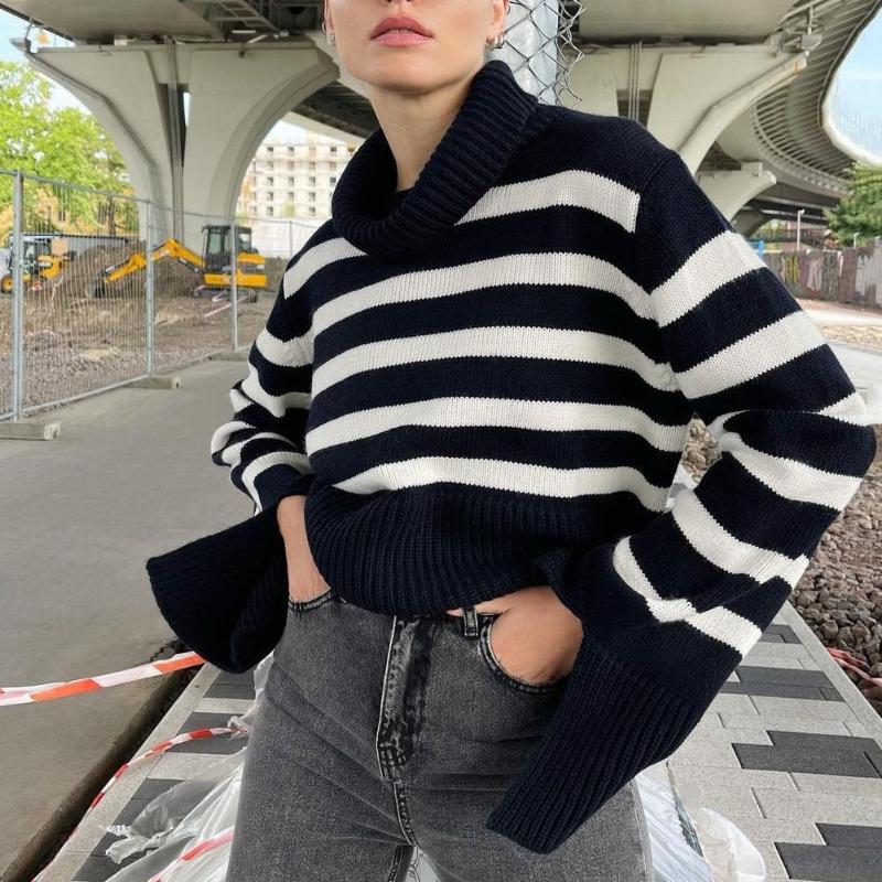 Women' Sweaters Autumn Fashion High-neck Trumpet Sleeve Striped Sweater European And American Pullover Loose Blouse WomenWomen, Black
Women' Sweaters Autumn Fashion High-neck Trumpet Sleeve Striped Sweater European And American Pullover Loose Blouse WomenWomen, Black