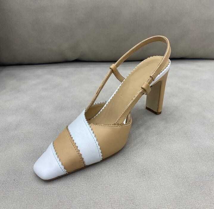 Elegant squared sandals women's summer chunky heel new color matching mid-heel single shoes all-match high heels