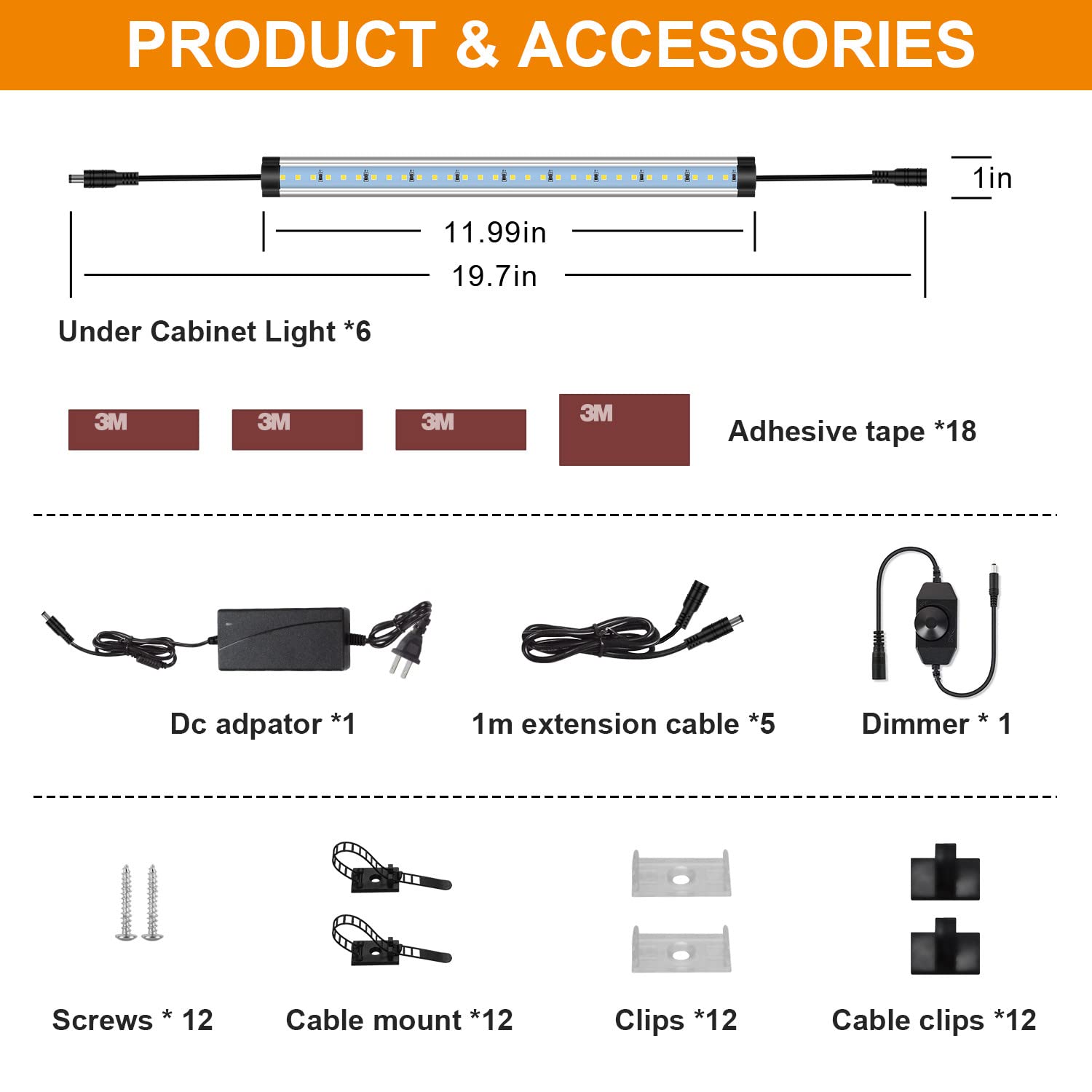 CNSUNWAY LED Cabinet Lights Kit Plug in Corded 12V LED Under Cabinets Lighting Dimmable with Switch for Kitchen Shelf Counter 12 Inches 5000K Daylight