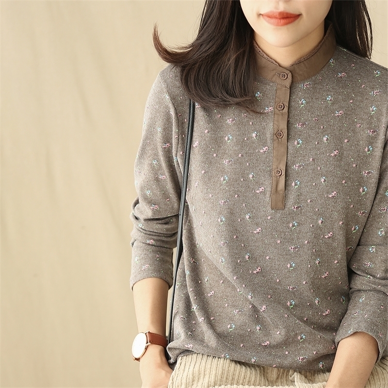 Rustic little flowers print lacing stand collar long sleeve cotton basic tshirt tee autumn winter Y200412, Beige
Rustic little flowers print lacing stand collar long sleeve cotton basic tshirt tee autumn winter Y200412, Beige