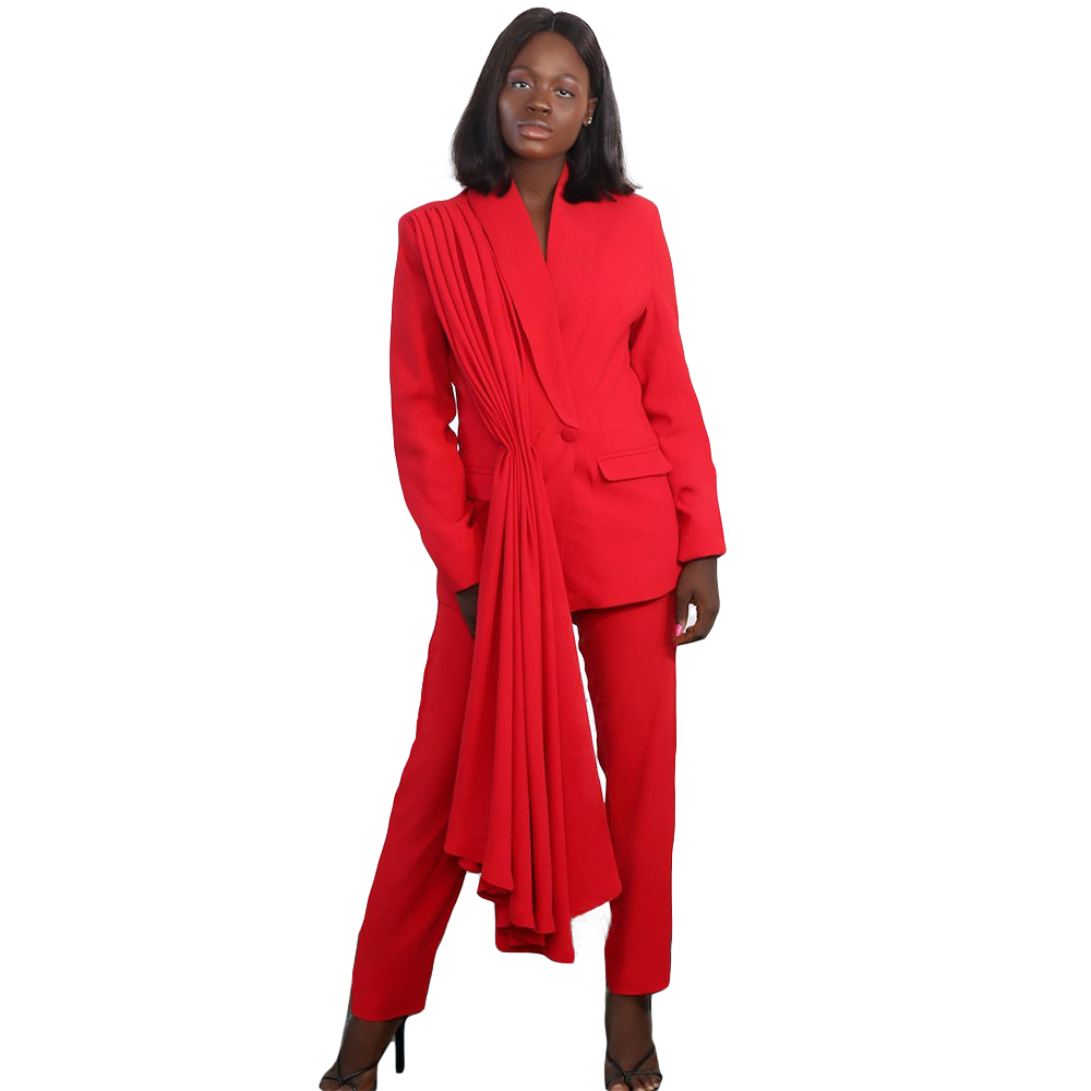 Designer Red Women Suits Street Style Power Mother of the Bride Suit Evening Party Formal Outfit Wedding Wear 2 Pieces