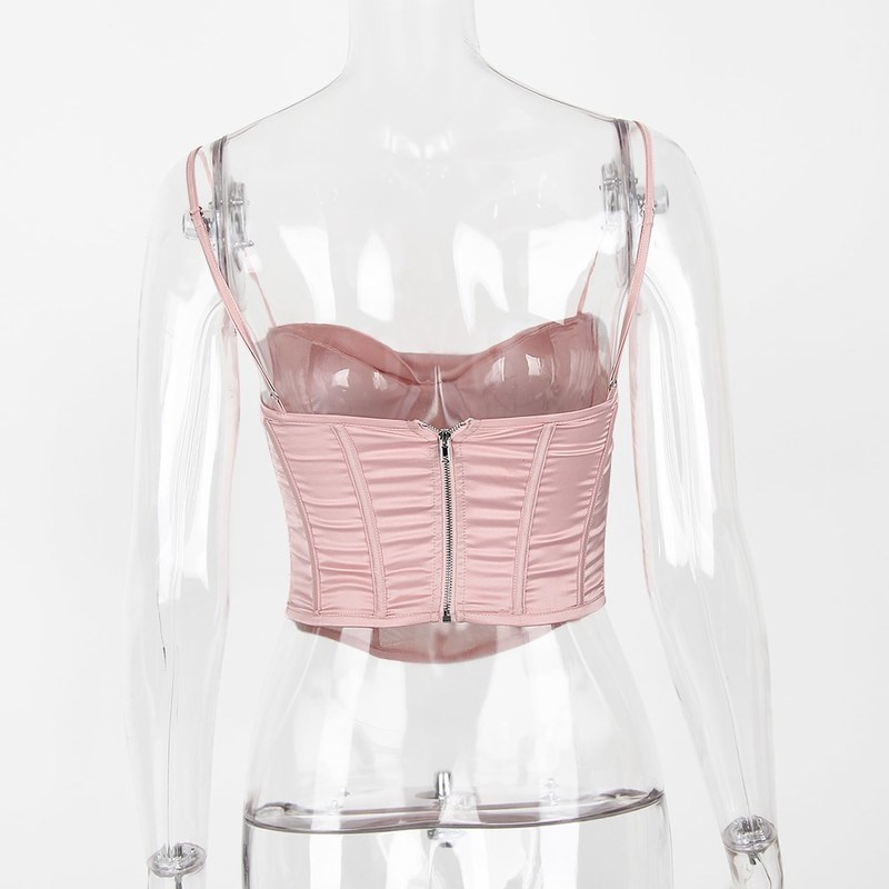 Karlofe Night Club Party Clothes For Women Underwire Padded Bustier Vest Camis Diamonds Satin Mesh Corset Sexy Crop Tops 220325