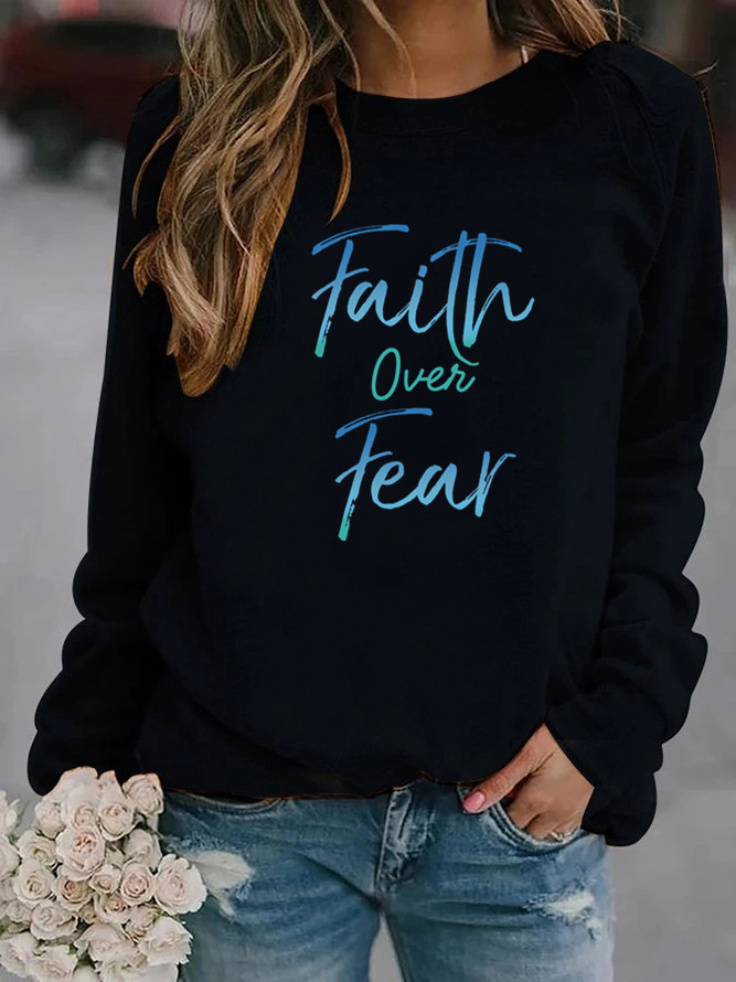 Women's Hoodies Sweatshirts Hoodie Faith Over Fear Letter Printed Fleece Long Sleeve O Neck Loose Sweatshirt Girls Pullovers Winter 230206