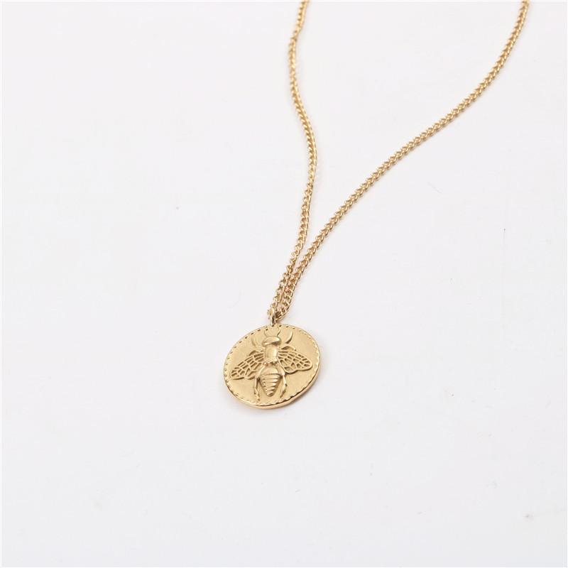 Pendant Necklaces Joolim Jewelry PVD Gold Finish Fashionable Bee Coin Necklace Stylish Stainless Steel NecklacePendant