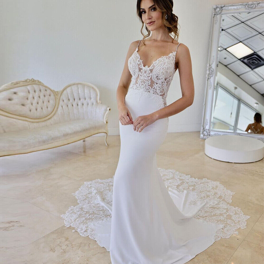 Lace Tail Bohemian Wedding Dress Sexy Spaghetti Straps Satin Mermaid Country Backless Bridal Gown Elegant Garden Boho Bride Dress Vestido De Novia Rob