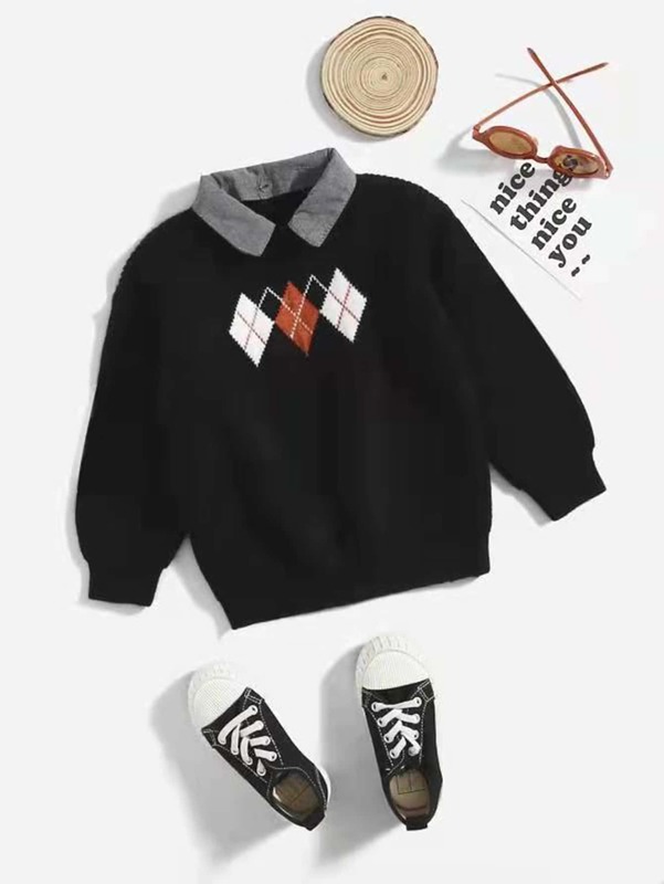 Toddler Boys Argyle Pattern Collar Neck Sweater SHE01