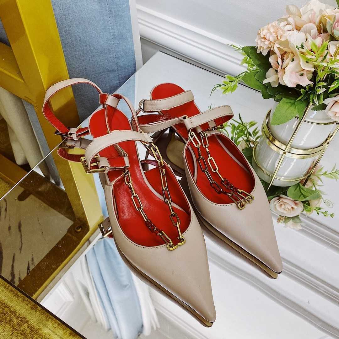 Summer new style leather pointed toe buckle high heels female chain fairy style cat heels mid-heel sandals women