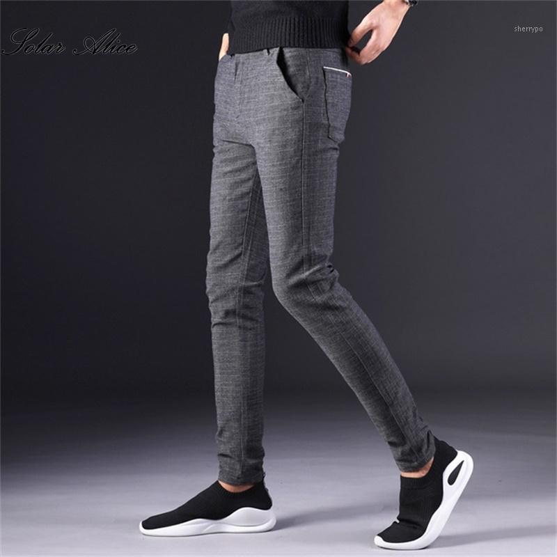 Men's Pants 2022 Spring And Autumn Stretch Casual Youth Plaid Pencil, Black