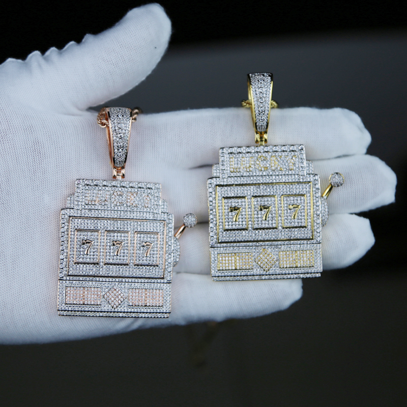 New arrived Hip Hop Letter Number Necklace Lucky 777 charm pendant plated gold silver wigh 5A FuLL Cubic Zircon paved Men Women punk Jewelry Drop Ship