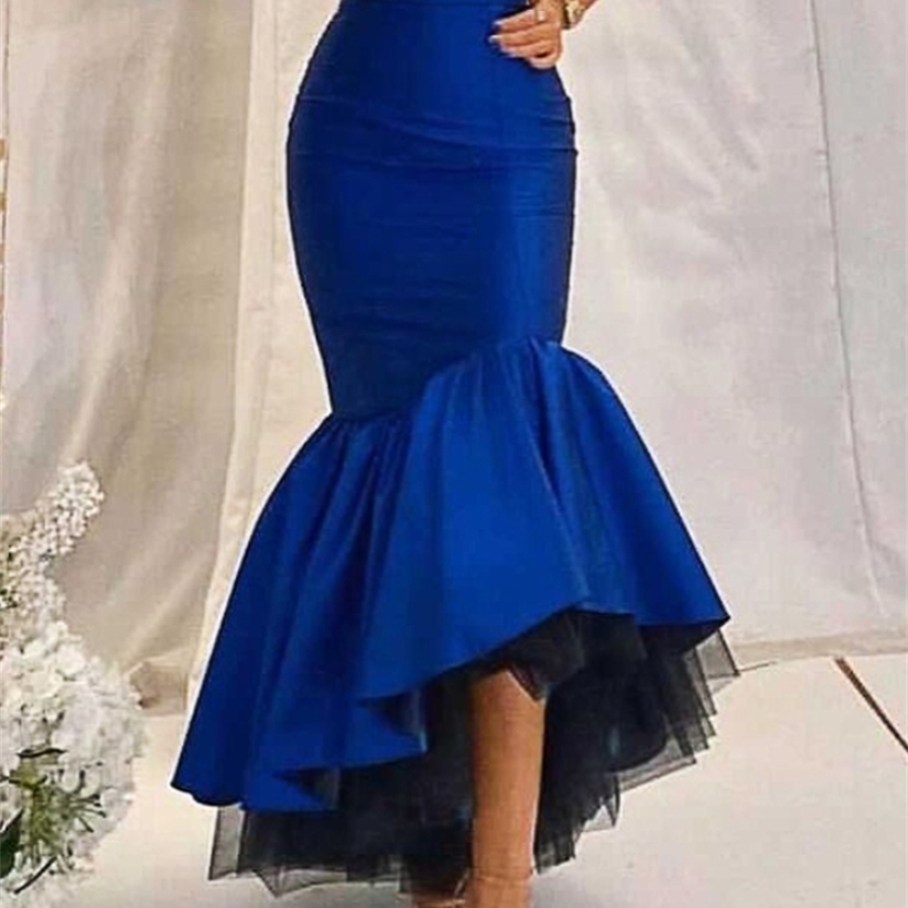 Women High Waist Party Ruffle Skirts Mermaid Mesh Patchwork Slim Fashion Elegant Classy Package Hip Female African Autumn Jupes 220322