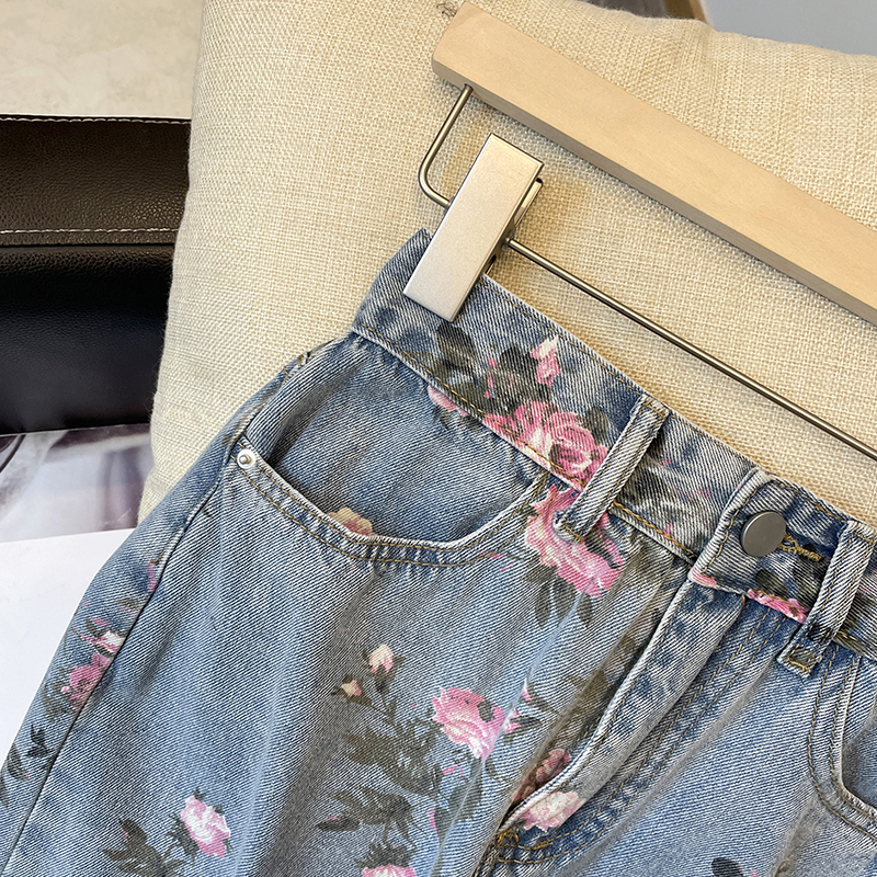 New womens retro denim jeans print flowers fashion side vent jag midi long skirt plus size SMLXLXXL3XL4XL5XL