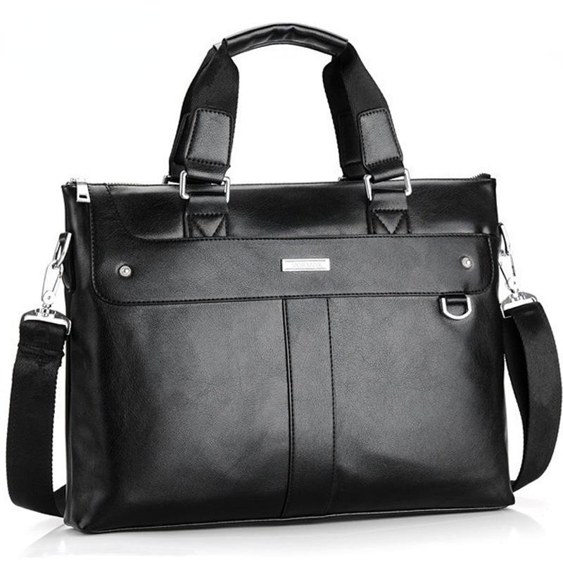 Briefcases Men Briefcase Business Shoulder Bag Leather Messenger Bags Computer Laptop Handbag Men's Travel, Black