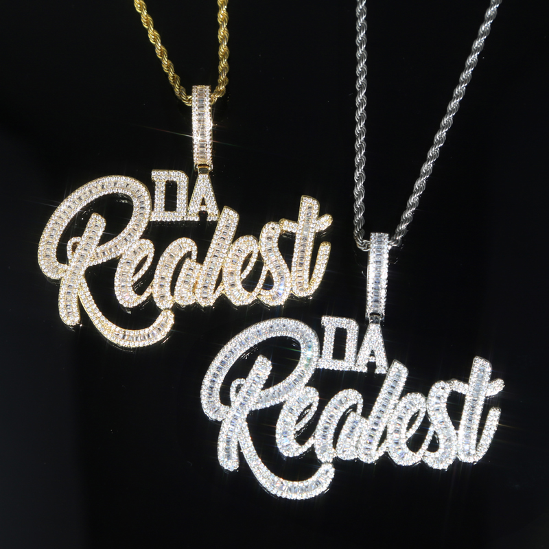 Iced Out Hiphop Baguette Letter Pendant Necklace for Men Micro Pave Bg 5A Cubic Zirconia Cuban Rope Chain Punk Rapper Jewelry dh5727163