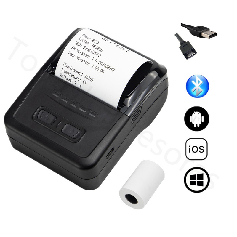 

Portable Mini 58mm Wireless Thermal Receipt Ticket Printer Mobile Phone Bill Machine Bluetooth Type-C Battery Recargable 220505