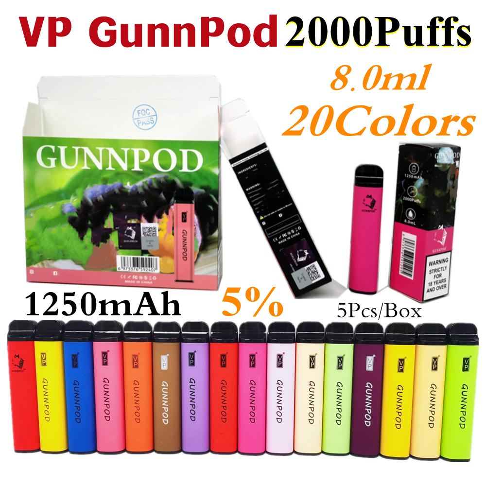 VP GunnPod 2000 Puffs E cigarettes Disposable Vape Pen Device Kit 20 Colors 1250mAh Battery Prefilled 8ml Pod
VP GunnPod 2000 Puffs E cigarettes Disposable Vape Pen Device Kit 20 Colors 1250mAh Battery Prefilled 8ml Pod