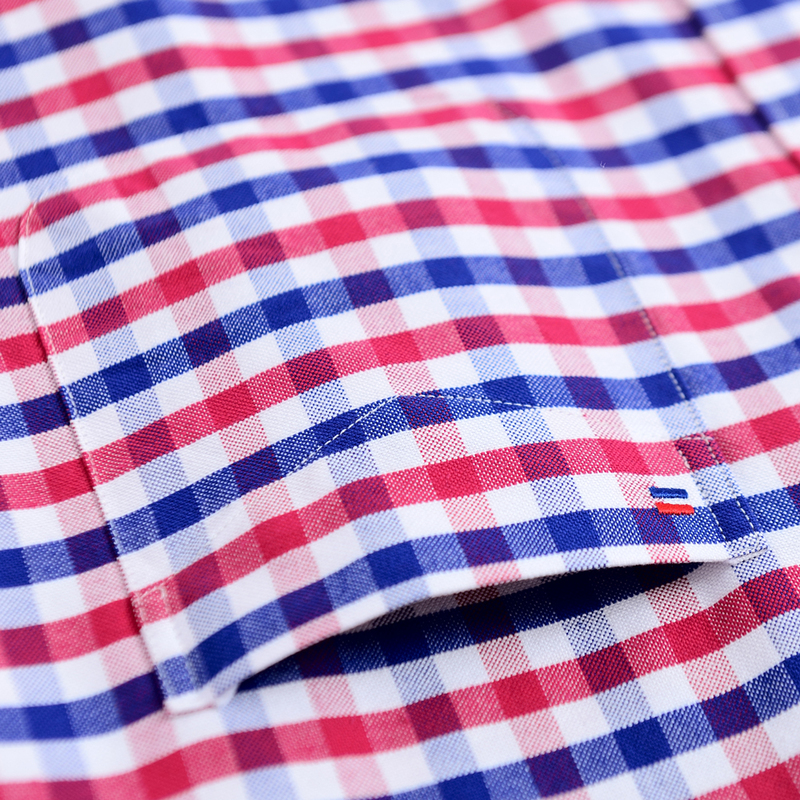 Men's Fashion Long Sleeve Multicolored Checkered Oxford Shirt Single Chest Pocket Standard-fit Button-down Striped Casual Shirts 220322