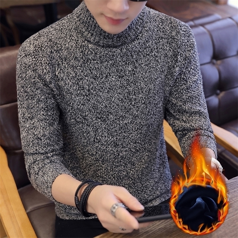 Fleece Mens Sweaters Casual Turtleneck Pullover Men Winter Black High Neck Sweater Man Long Sleeve Knitwear Men's Clothing Tops 201125