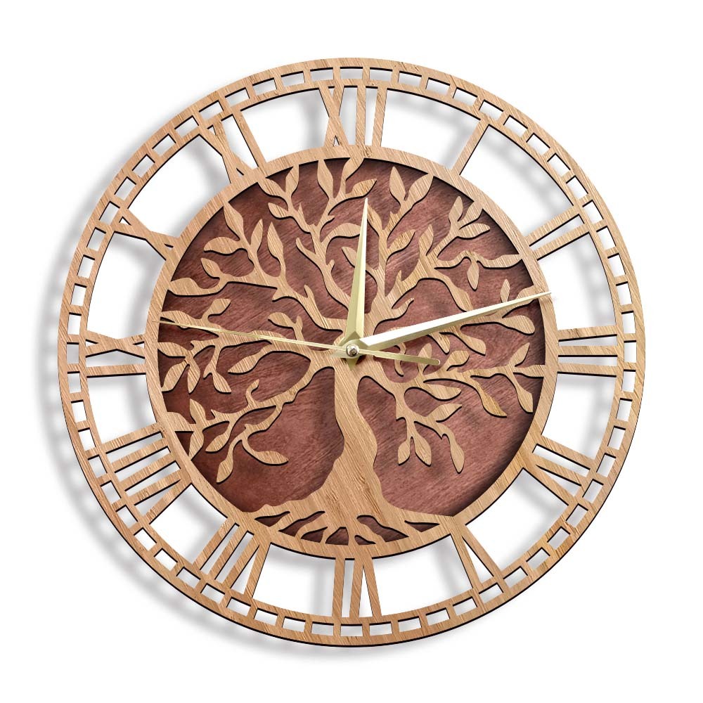 Elegant Tree of Life Wooden Wall Timepiece - Farmhouse Theme, Quiet Mechanism, Perfect Housewarming Present