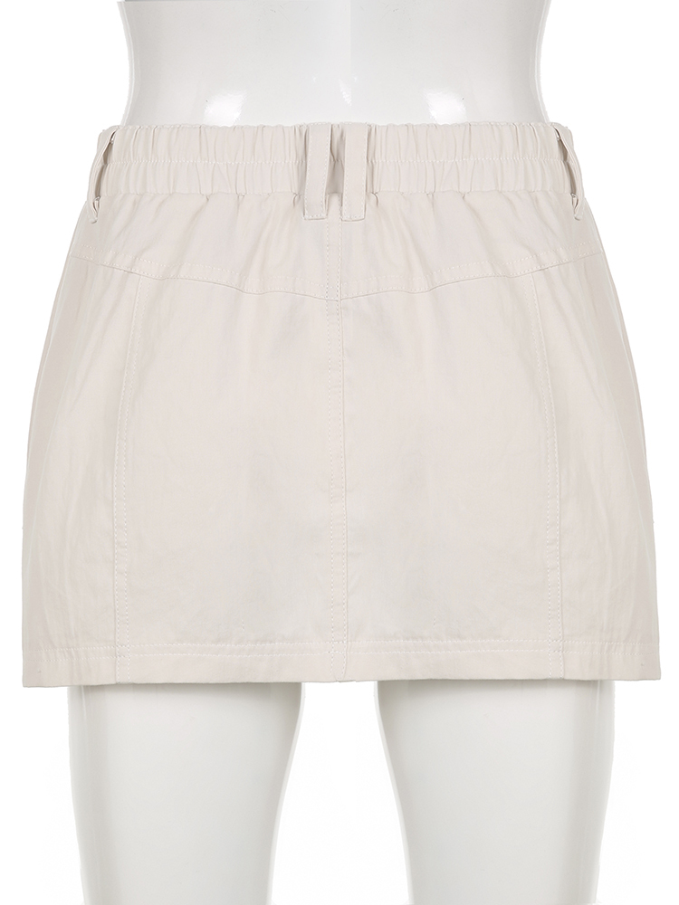 Cuteandpsycho Retro Y2K Solid Cargos Skirts Vintage Streetwear Pockets Mini Summer Skirts Harajuku Cute Aesthetic 2000s Outfits 220701
