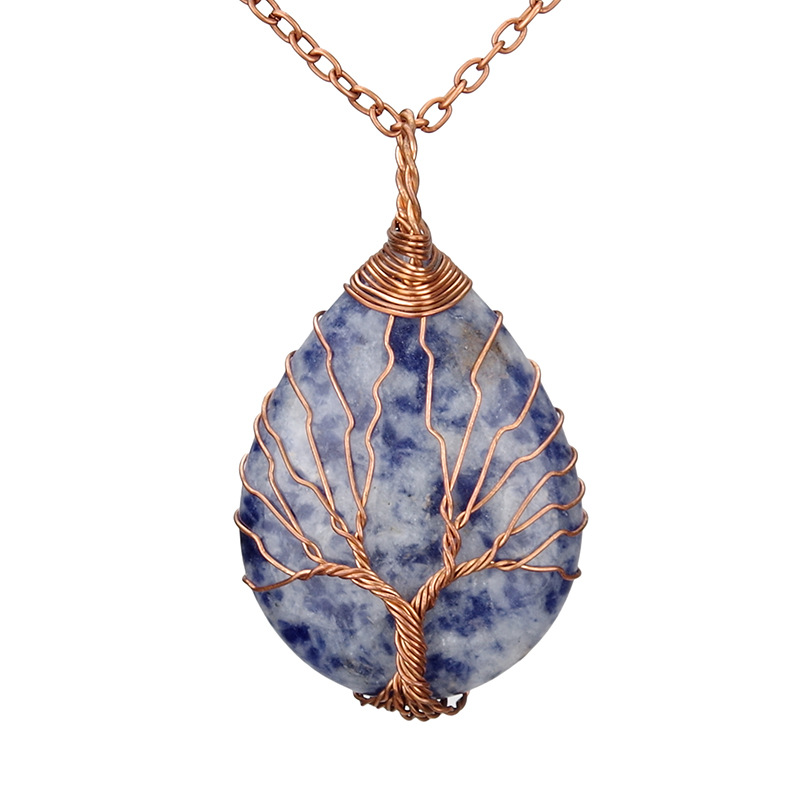 Antique Brass Wire Wrapped Tree of Life Natural Crystals Agate Pendant Necklace Healing Stone Necklaces