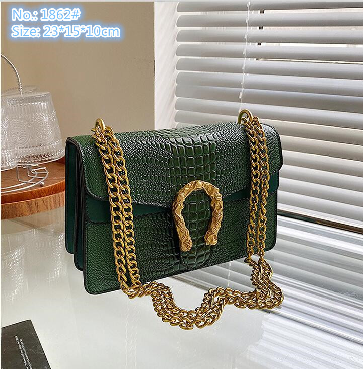 Wholesale factory ladies leathers shoulder bags street personality golden buckle chain bag flip embossed leather backpack trend snake handbag 8 colors