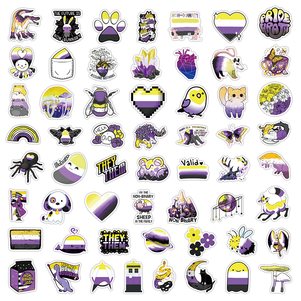 60Pcs Nonbinary Pride Stickers Graffiti Kids Toy Skateboard car Motorcycle Bicycle Sticker Decals Wholesale