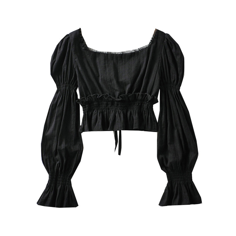 French Pleated Lantern Long Sleeve Shirt For Women's Spring And Autumn Vintage White Square Collar Blouse Tops Female 220318