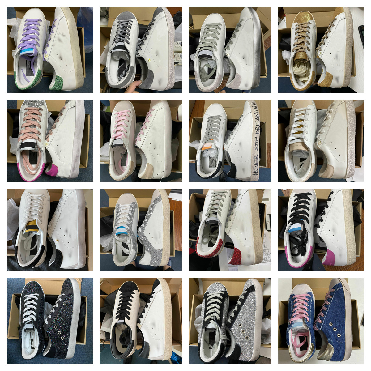 Distressed Leather Casual shoes With Signature Suede Sneakers At Side Super Star Crystal-Embellished Canvas With Glitter Trim Low-Top Classic Do-old Dirty Women Men
Distressed Leather Casual shoes With Signature Suede Sneakers At Side Super Star Crystal-Embellished Canvas With Glitter Trim Low-Top Classic Do-old Dirty Women Men