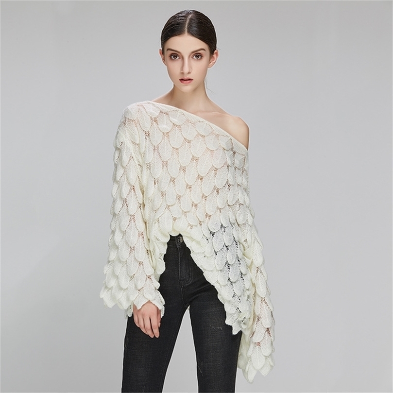 adohon Elegant Sweater Women Casual Fashion Loose Women Sweaters and Pullovers Cute 3D White Jumper Sueter Mujer Slash neck 201221