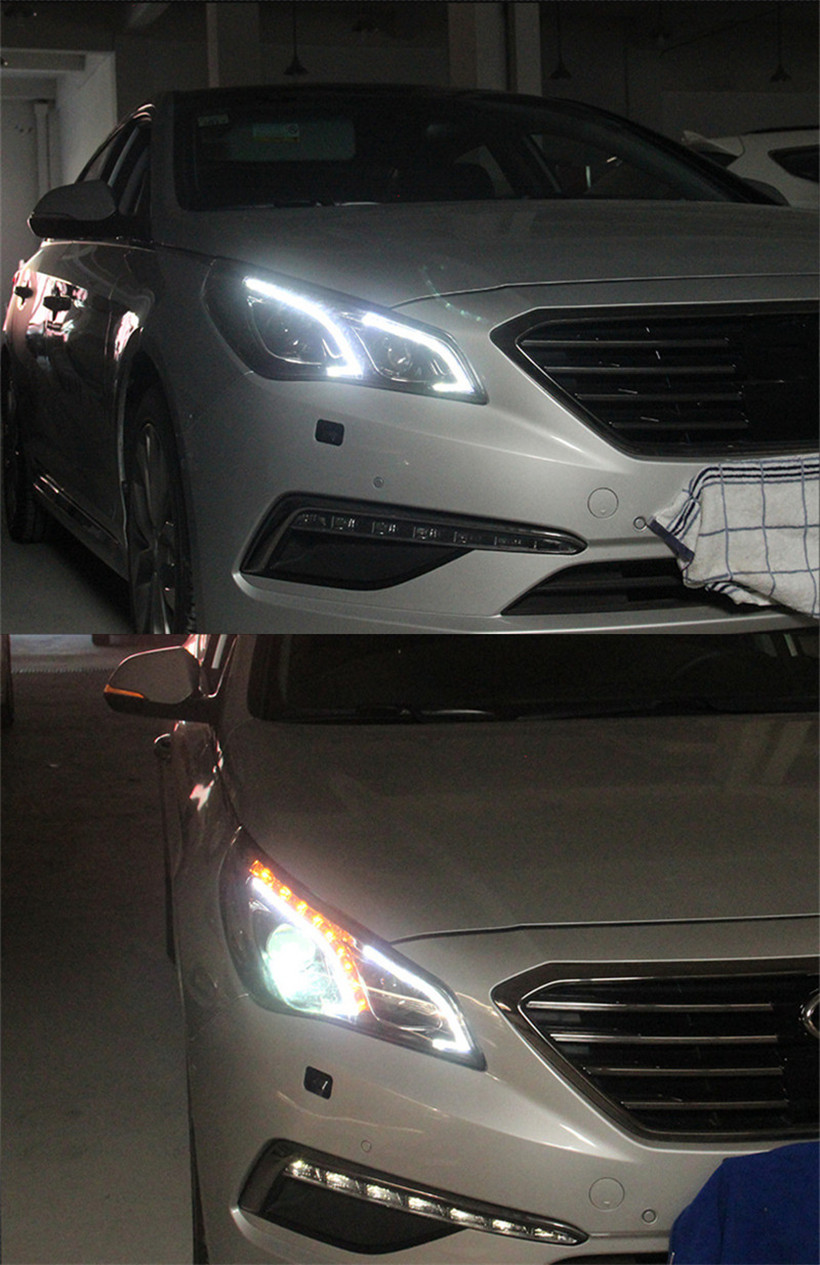Auto Head Lights For Sonata 9 LED Headlight 20 15-17 Hyundai DRL Turn Signal High Beam Angel Eye LED Daytime Light