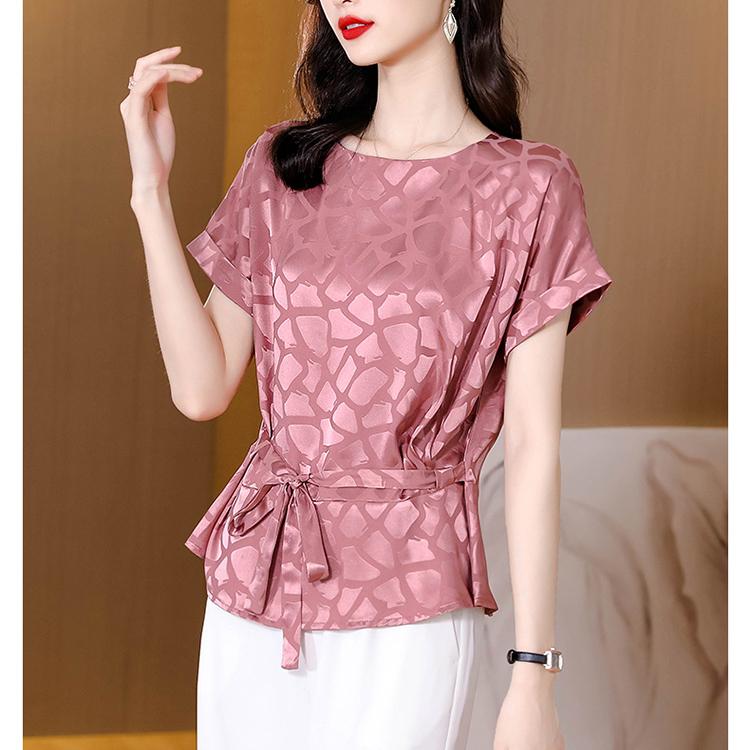 Women's Blouses & Shirts Short Sleeve Satin Women Summer Lady TopsWomen's