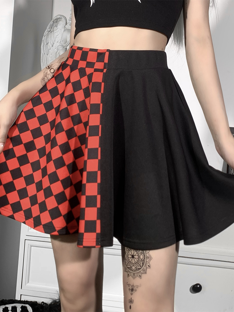 InsGoth Punk Skirt Gothic Plaid A Line Mini Skirts Harajuku Streetwear Sexy Plaid Patchwork Skirt E Girl Grunge Y2K Club Wear 220701