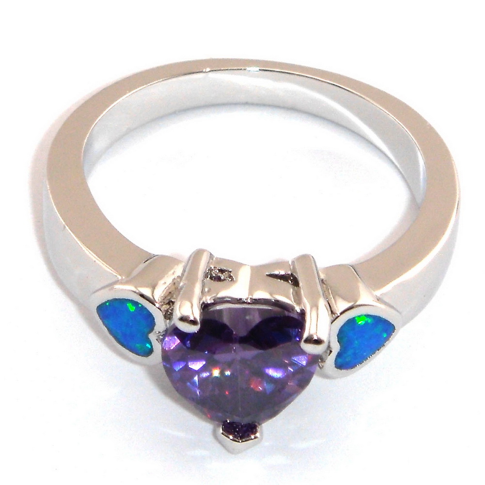 fashion blue opal ring; amethyst stone jewelry ring heart design