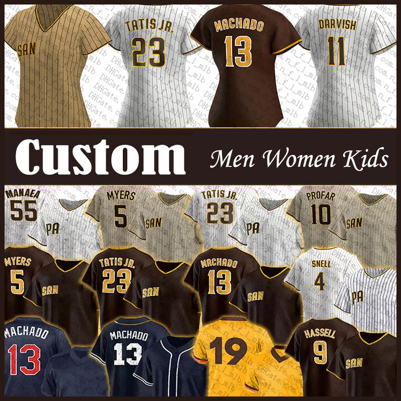 San 23 Fernando Tatis Jr. Diego Custom Men Women Kids Padres Baseball Jersey 13 Manny Machado 11 Yu Darvish 19 Tony Gwynn Blake Snell Eric Hosmer Wil Myers Mike Clevinger, Shown
San 23 Fernando Tatis Jr. Diego Custom Men Women Kids Padres Baseball Jersey 13 Manny Machado 11 Yu Darvish 19 Tony Gwynn Blake Snell Eric Hosmer Wil Myers Mike Clevinger, Shown