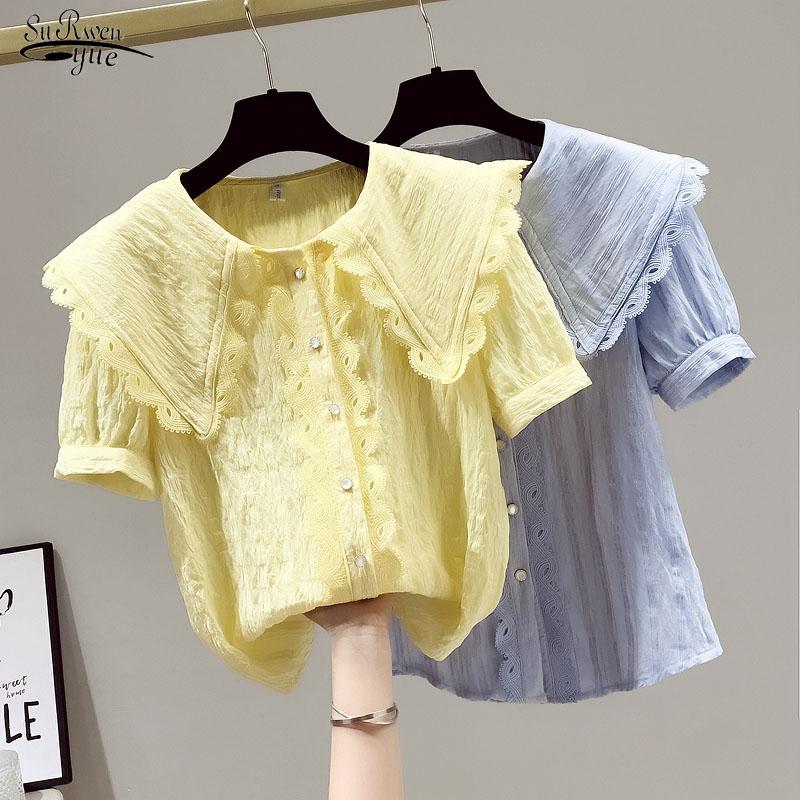 Women' Blouses & Shirts Doll Collar Folds Girlish Jacket Summer Fashion Chiffon Blouse Women Short Sleeve Shirt Janpenese Style Cute Button, Blue
Women' Blouses & Shirts Doll Collar Folds Girlish Jacket Summer Fashion Chiffon Blouse Women Short Sleeve Shirt Janpenese Style Cute Button, Blue