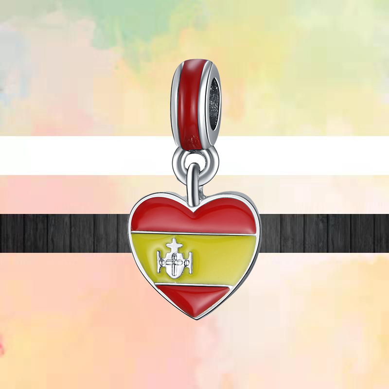 Fit charms 925 bracelet Bead Original box Fashion Colorful Flag Of Italy Spain Canada Brazil European charm jewelry