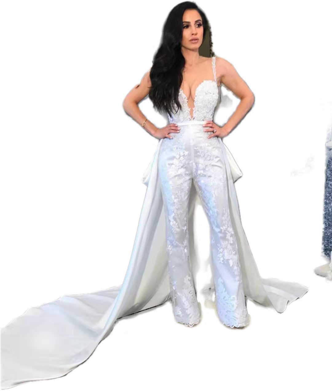 Luxury Pantsuit Jumpsuit Wedding Dress With Detachable Train 2022 Sleeveless Lace Bohemian Bride Dresses Sweetheart Guest Gown Women Dress For Bridal 