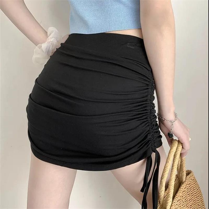 Skirts Female Harajuku Summer Autumn Period Ladies Thread Side Draw String Elastic Sexy Mini Skirts Womens Chic 220701