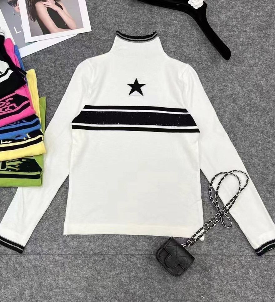 2022 Women's Knits Spring new five-pointed star letter logo knit shirt round collar small bottom shirt thin sweater wear, White
2022 Women's Knits Spring new five-pointed star letter logo knit shirt round collar small bottom shirt thin sweater wear, White