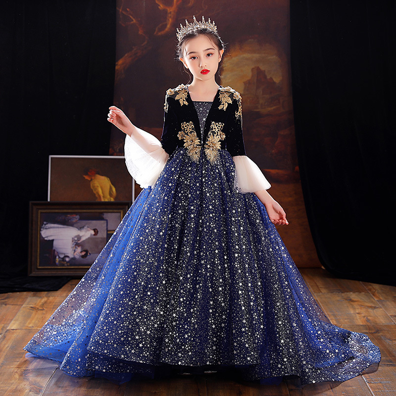 Red Blue Lace wer Girl Dresses Princess Jewel Neck Tulle Applique Puffy ral Formal Wears Little Kids Party Communion Pageant Gown 403