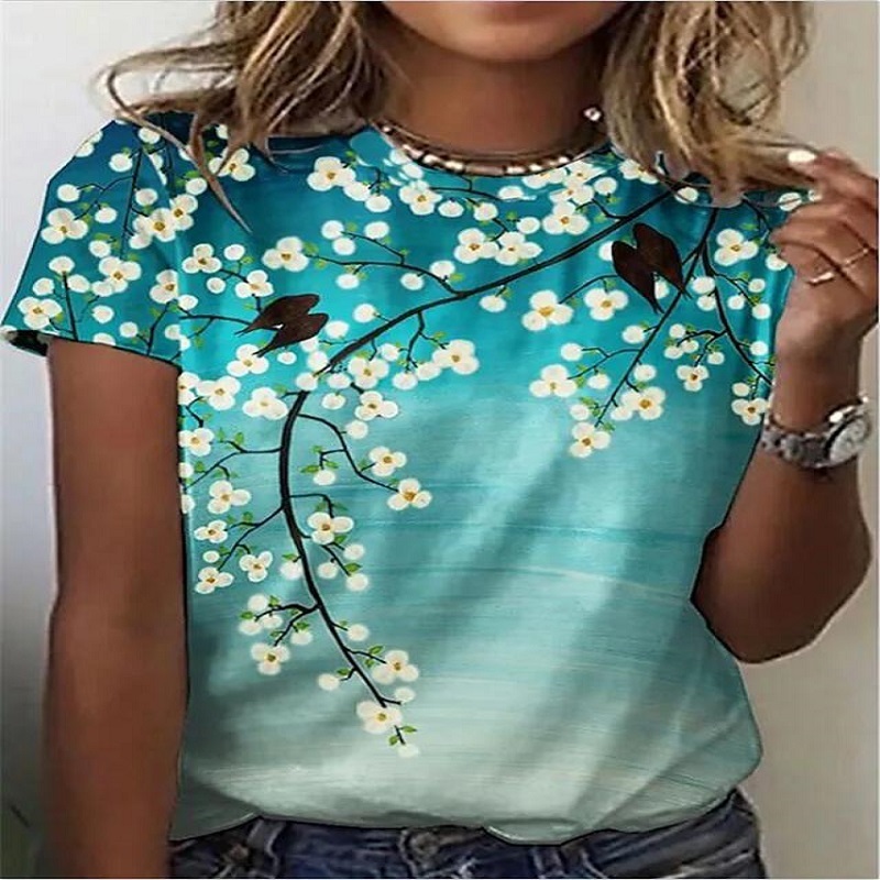 Womens 3D Dandelion Print Floral Themed Round Neck TShirt Fashion Polyester Tops 220527