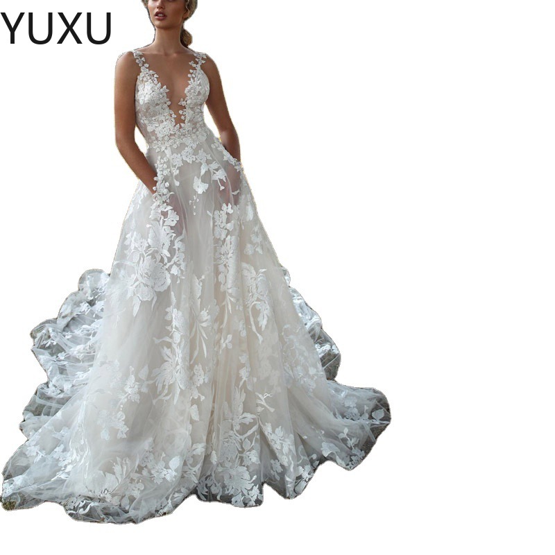 Backless 2022 Boho Wedding Dress 3D Appliqued Summer Beach Bridal Gowns Off The Shoulder Tulle Loves Lace Outdoor Lady Marriage Dresses