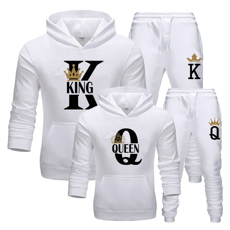 Fashion Lover Couple Sportwear Set KING QUEEN Printed Hooded Clothes 2PCS Set Hoodie and Pants Plus Size Hoodies Women 220708