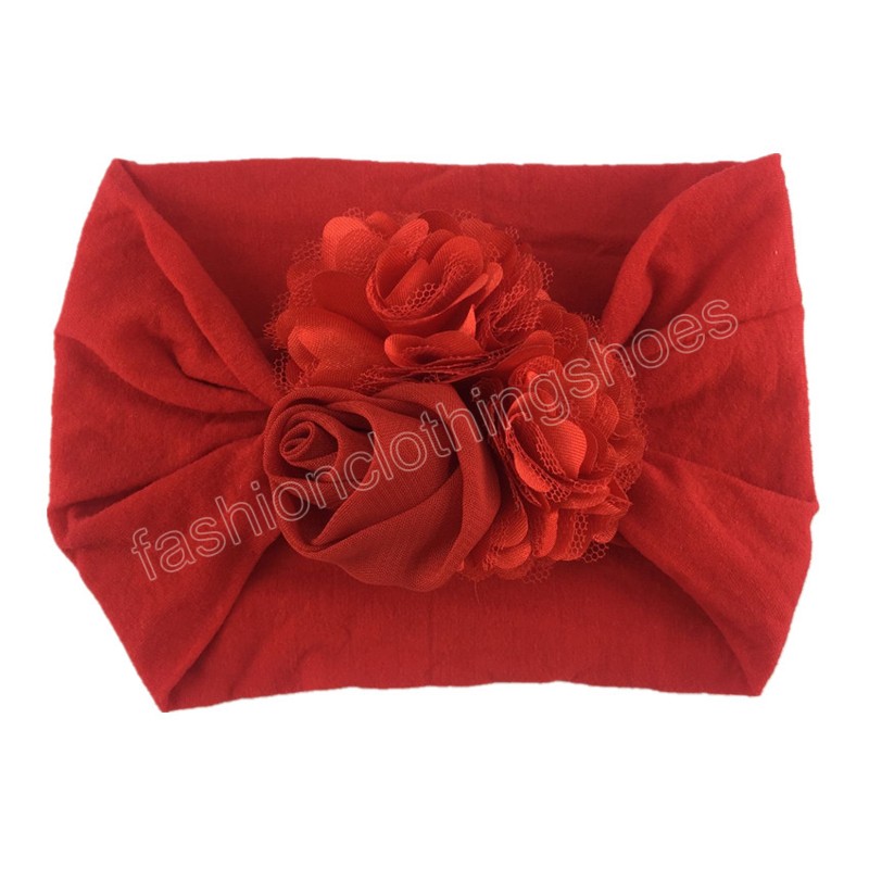 Fashion Baby Girls Chiffon Flower Knit Headband Infant Nylon Wide Hairband Kids Rose Headwear Newborn Birthday Gifts Photo Props