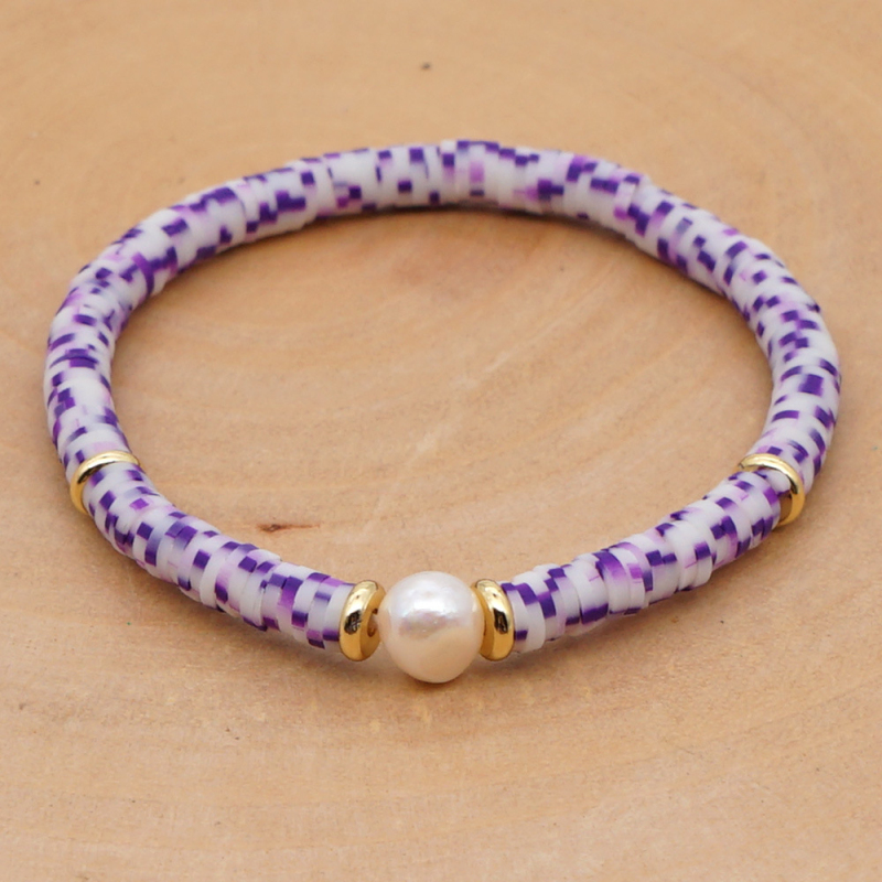 Multicolor Bohemian Style Polymer Clay Disc Beads Strands Bracelet Summer Beach Baroque Pearl Bracelets for Couples Gift